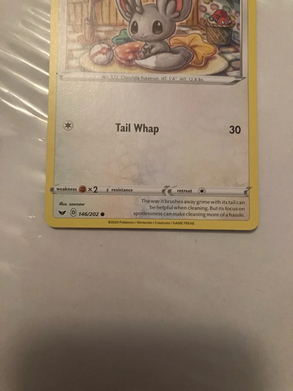 Pokemon Minccino Trading Card - Yellow Border, Gray Character, White Background